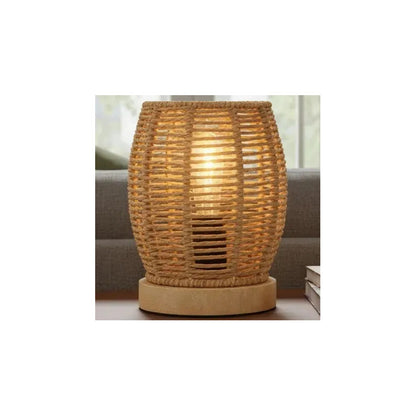 Pack 2 Lamparas Velador Bambu Led Pareja Iluminacion Calida Beige Natural Fibra Vegetal Estetica Organica Luz Calida Decoracion Boho Interiorismo Hogar Ambiente Relajante Bambu Natural Marron...