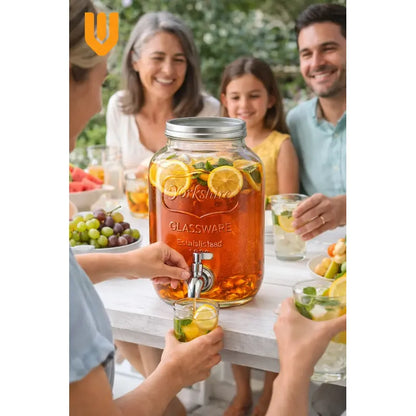 Dispensador Bebidas Vidrio 5 Litros Frasco Grueso Grifo Meta Transparante