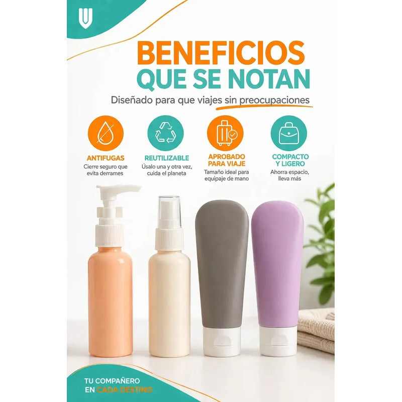 Botellas Silicona Recargables Viaje Cabina Antiderrame Tonos Pastel Suaves Modernos Viaje Liquidos Organizacion Visual Facil Identificacion Silicona Flexible Diseño Compacto Elegante