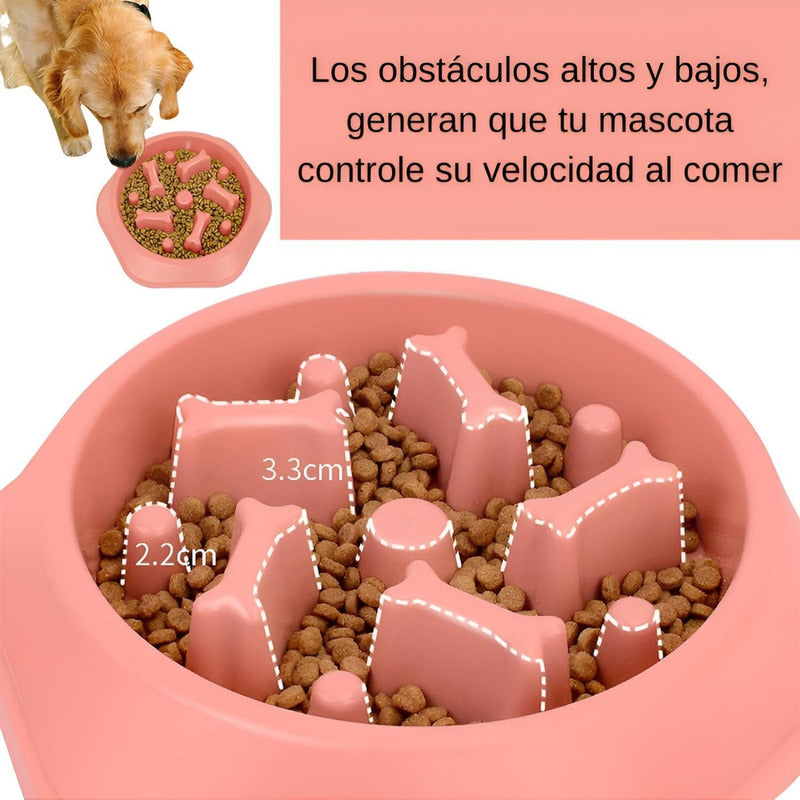 Per-ros Plato De Comida Antiansiedad Mascotas Huesitos Perros Gatos Color Amarillo