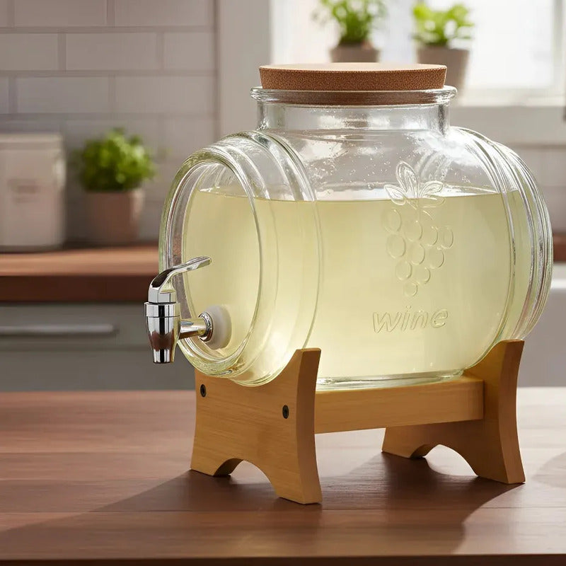 Dispensador Vidrio 5l Base Bambu Jugo Agua Refrescos Transparente/bambu