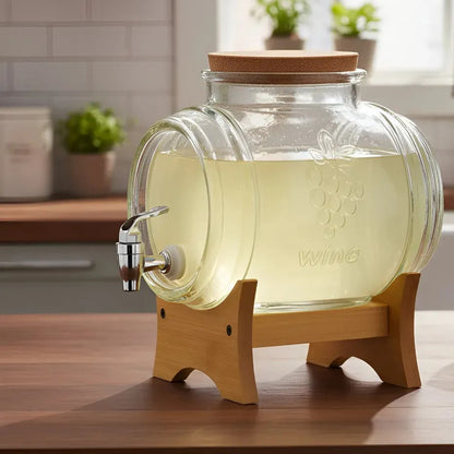 Dispensador Vidrio 5l Base Bambu Jugo Agua Refrescos Transparente/bambu