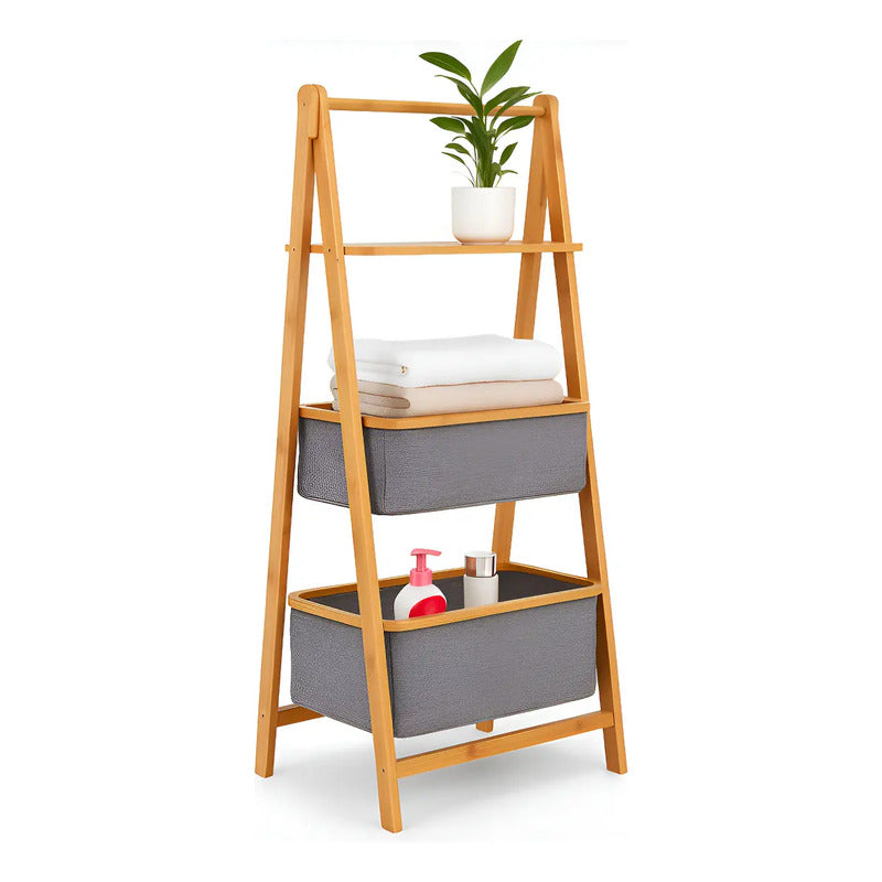 Organizador Bambu Baño Repisa Decorativa Cestos Tela Orden H Marrón Claro