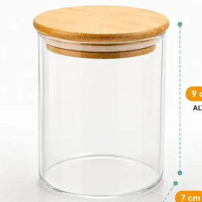 Frasco Hermético Contenedor Vidrio Tapa Bambu Gourmet 200 Ml 3 Unidades