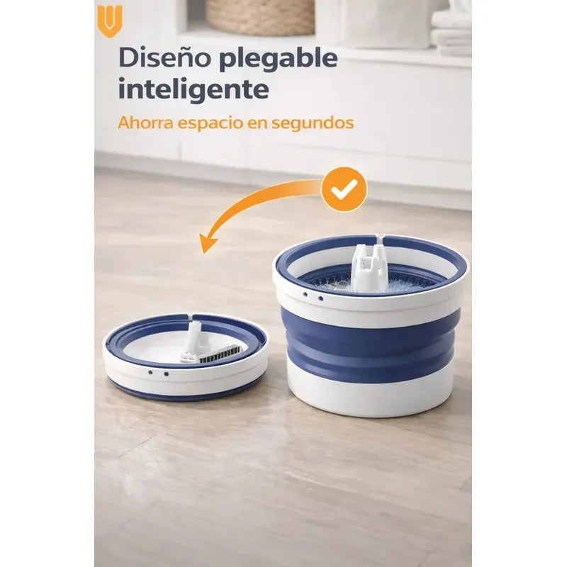 Mopa Vitrineon 360 Balde Plegable Microfibra Limpieza Hogar Blanco Azul Moderno Limpio Minimalista Elegante Hogar Cocina Baño Diseño Nordico Profesional Alta Calidad Resistente Dur