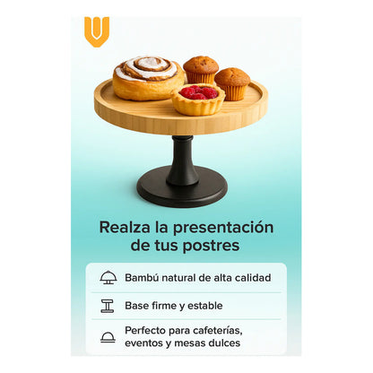 Soporte Torta Porta Cupcakes Base Reposteria Bambu 25,5 Cm Bambú