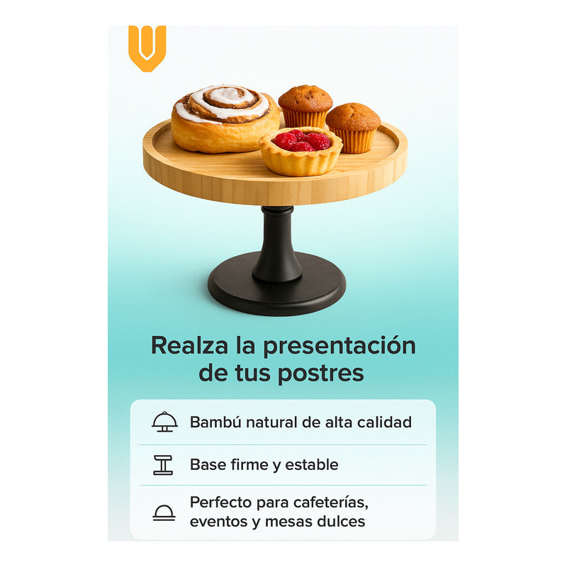 Soporte Torta Porta Cupcakes Base Reposteria Bambu 25,5 Cm Bambú