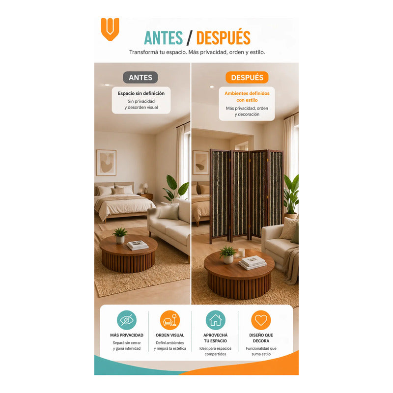 Vitrineon Biombo Compacto Resistente Diseño Contemporaneo Biombo Tela Trenzada Panel Plegables Decoración Interior Elegante Divisor Ambientes Estilo Contemporáneo Funcional Hogar Beige