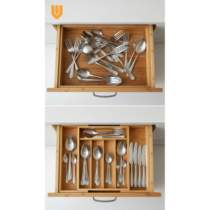 Organizador Cubiertos Expandibles Bambu Porta Cubiertos Bambú