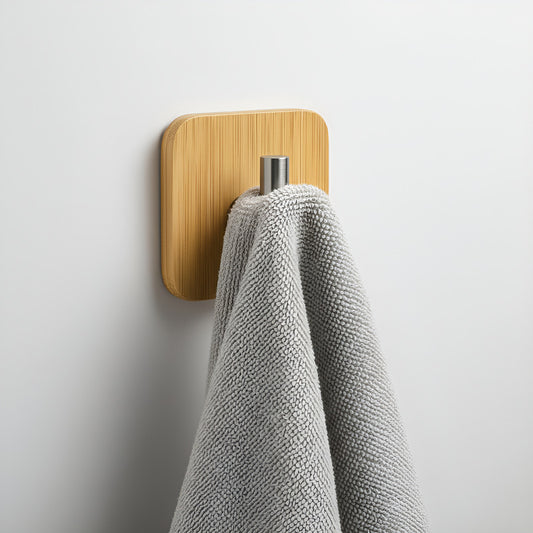 Elegante Colgador Perchero Pared Bambu Acero Inoxidable Adhe Bambú