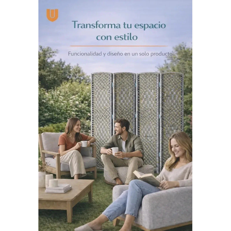 Biombo Separador Oficina Ambientes Divisor 4 Puertas 180 Cm Panel Decorativo Ceniza Moderno