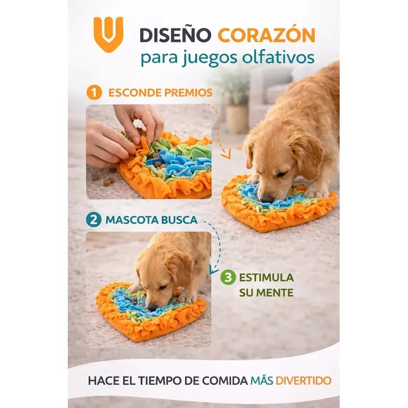 Juego Busqueda Comida Perro Estimulacion Mental Interactiva Multicolor Tonos Pastel Rosa Celeste Amarillo Naranja Verde Juguete Mascota Diseño Corazon Tela Suave Lavable Resistente