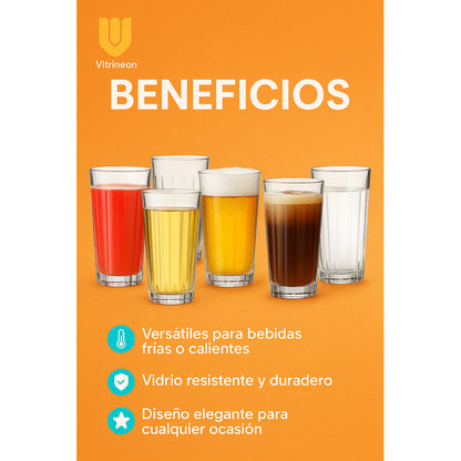 Set 6 Vasos Vidrio 330 Ml Jugos Cervezas Batidos Uso Diario