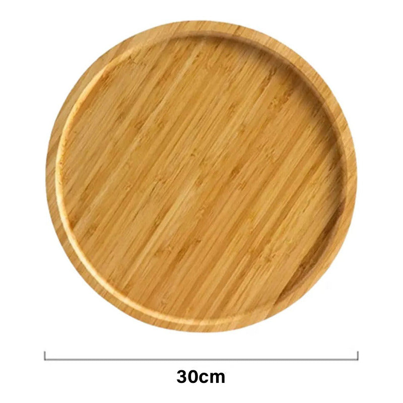 Plato Bambu Redondo Platos Madera Bandeja Bambu Picoteo 30cm