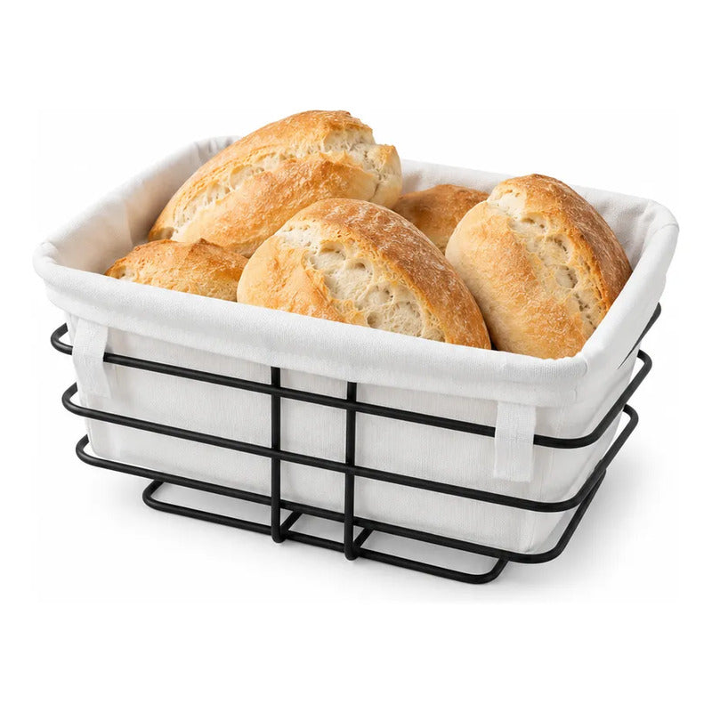 2 Paneras Rectangulares Tela Base Metal 24cm Canastos De Pan Panera Rectangular Tela Base Metálica 24 Cm Canasto Pan Cesta Presentación Mesa Desayuno Once Comedor Cocina Hogar Blanco Panera...