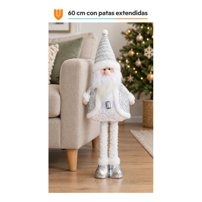 Muñeco Pascuero Navideño 60cm Retraible Decorativo Figura Blanco Muñeco Adorno Navideño Muñeco Papá Noel Viejito Pascuero Santa Claus Gorro Barba Blanca Figura Verdes Cascabel 60cm Retraible