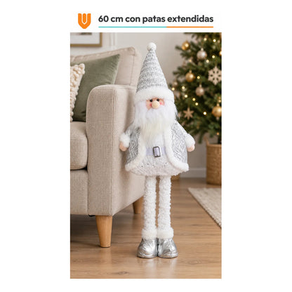 Muñeco Pascuero Navideño 60cm Retraible Decorativo Figura Blanco Muñeco Adorno Navideño Muñeco Papá Noel Viejito Pascuero Santa Claus Gorro Barba Blanca Figura Verdes Cascabel 60cm Retraible