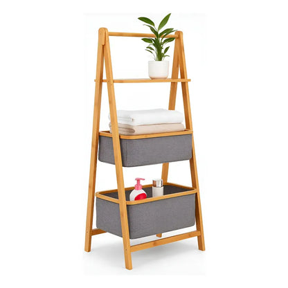 Mueble Estante Organizador Bambu Cestos Tela Repisa Baño Marrón Claro