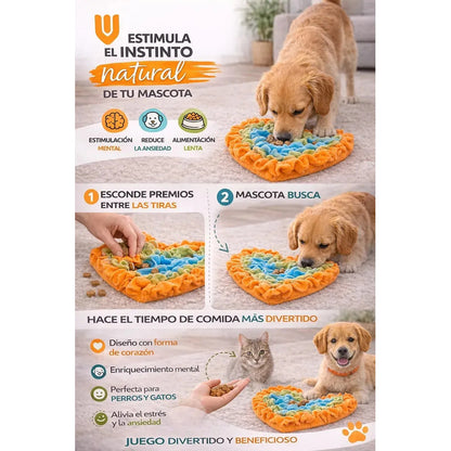 Juego Busqueda Comida Perro Estimulacion Mental Interactiva Multicolor Tonos Pastel Rosa Celeste Amarillo Naranja Verde Juguete Mascota Diseño Corazon Tela Suave Lavable Resistente