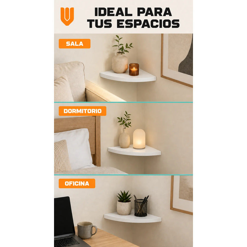 Repisas Flotante Blanco Acabado Madera Pared 30cm Esquinera Repisa Esquinera Flotante Acabado Madera Cuarto Círculo Borde Curvo Fijación Oculta Mural Decorativa 30cm