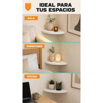 Repisas Flotante Blanco Acabado Madera Pared 30cm Esquinera Repisa Esquinera Flotante Acabado Madera Cuarto Círculo Borde Curvo Fijación Oculta Mural Decorativa 30cm
