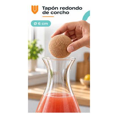 Jarra Vidrio 1800ml Jugo Tapa Corcho 6 Vasos 400 Ml Transparente Jarra Agua Jugo Vidrio Transparente Vasos Curvos Set 1800 Ml 400 Ml Tapón Bola Corcho Cocina Comedor 1800ml