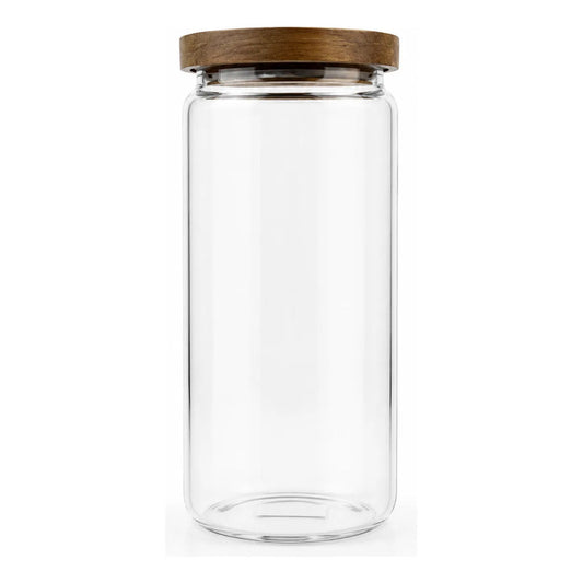 Frasco Vidrio Transparente Hermético Tapa Bambú Cocina Transparente Natural Bambú Cristal Claro Minimalista Cocina Gourmet Organizacion Moderna Elegante Premium Hogar