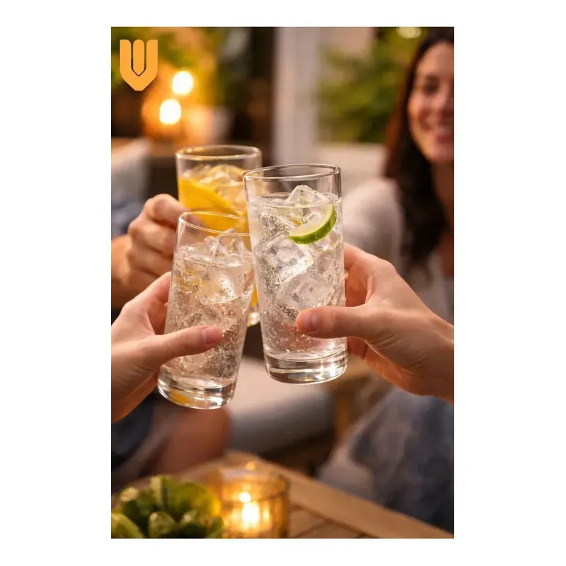 Set 6 Vasos Vidrio Alto 200ml Mesa Hogar Celebracion Bebidas Transparente