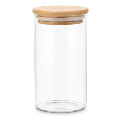 Frasco Vidrio Cocina Hermetico Cilindrico Tapa Bambu 400 Ml X1 Unidades Transparente Natural Bambú Cristal Claro Minimalista Cocina Gourmet Organizacion Moderna Elegante Premium