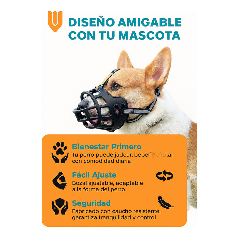 Bozal Perro Xl Vitrineon Cl Caucho Ajustable Antiescape