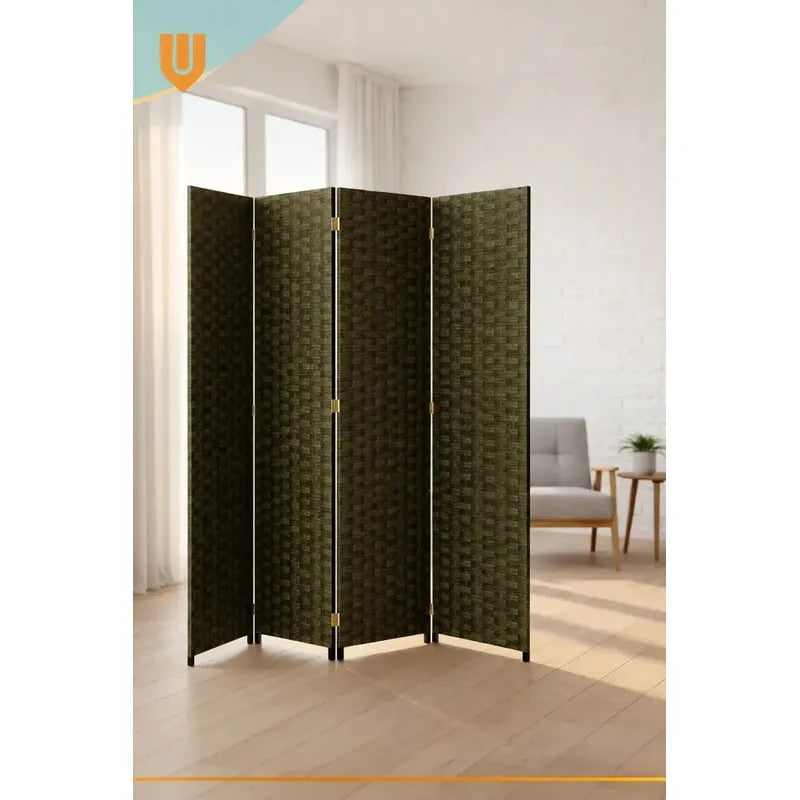 Biombo Tela Geometrico Verde Oscuro 4 Paneles 180cm Divisor Verde Profundo Moderno Decoracion Interior Hogar Oficina Panel Separador Ambientes Elegante Estilo Geometrico Decorativo Divisor...