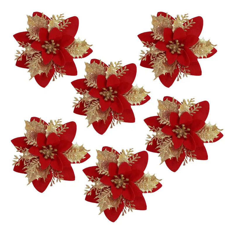 6 Flores Navideñas Adornos Arbol Navidad Flores Decoración