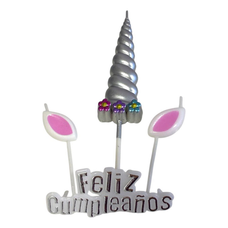 Set 4 Velas De Cumpleaños Adornos Para Tortas Unicornio
