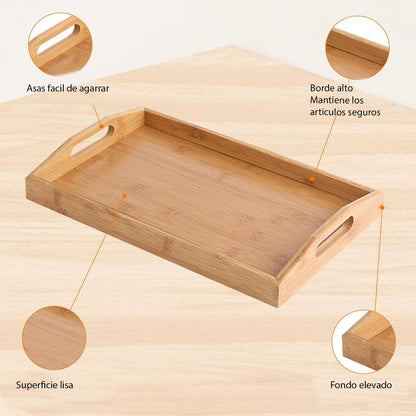 Set 2 Bandejas De Bambu Para Desayuno Bambu Bandeja 40x28cm