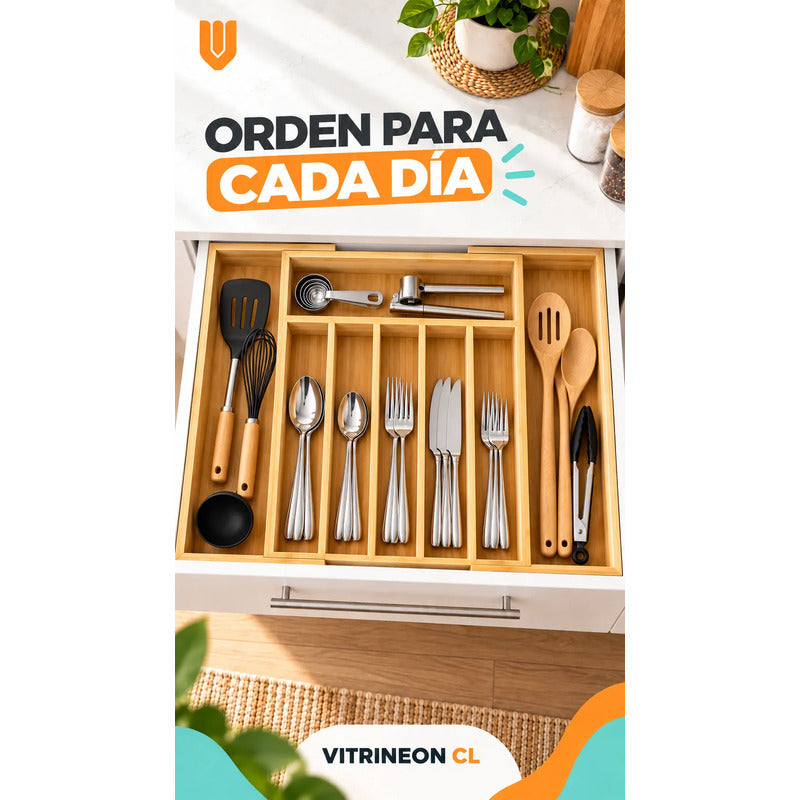 Organizador Cubiertos Cajón Bambú Expandible 8 Compartimento Organizador Cubiertos Bambú Expandible Cajón Cocina Cubertero Bandeja Ajustable Portacubiertos Utensilios Orden Hogar