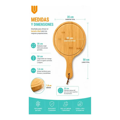 2 Tablas Bambu Pizza Picoteo Redondas Madera Natural Cocina Tabla Redonda Bambu Pizza Picoteo Madera Natural Cocina Corte Servicio Alimentos Aperitivos Dos Piezas Marrón Estándar