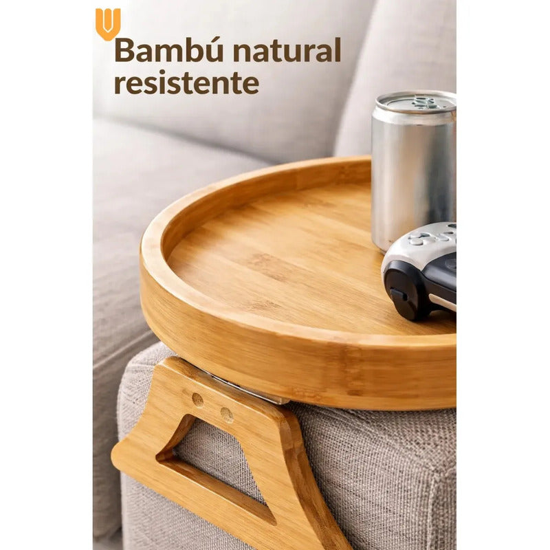 Bandeja Sofa Bambú Porta Vasos Reposabrazos Antideslizante Bandeja Madera Sofa Compacta Porta Vasos Antideslizante Soporte Tazas Organizador Hogar Living Bambu