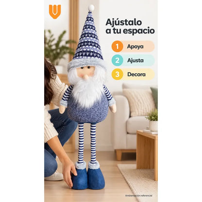 Muñeco Pascuero Navideño 105cm Retraible Decorativo Figura Blanco Pascuero Azul Muñeco Navideño Retráctil Patas Rayadas Altura Ajustable Gorro Nórdico Barba Blanca Decoración 105cm Pascuero Retraible
