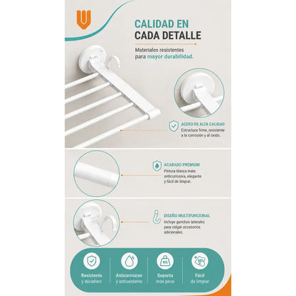 Toallero Soporte Organizador Baño Aluminio Estante Toallas Blanco