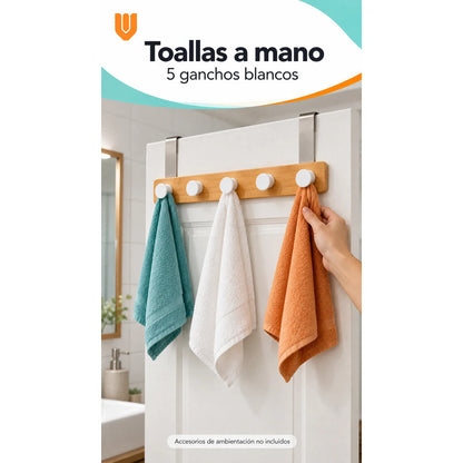 Perchero Ropa Madera 40cm Blanco 5 Ganchos Vitrineon Cl Blanco Perchero Puerta Bambú Blanco Cinco Ganchos Colgador Ropa Toallas Bolsos Organizador Horizontal Dormitorio Entrada Hogar 40cm