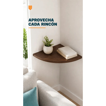 Repisas Flotante Café Acabado Madera Pared 30cm Esquinera Repisa Esquinera Flotante Acabado Madera Cuarto Círculo Borde Curvo Fijación Oculta Mural Decorativa 30cm