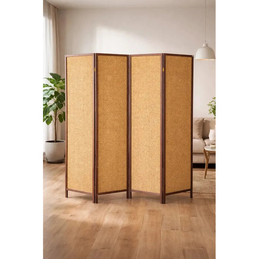 Biombo Separador Ambientes 4 Paneles Living Dormitorio Marron Natural Madera Decoracion Interior Hogar Living Dormitorio Oficina Estilo Calido Natural Diseño Geometrico Decorativo Biombo...