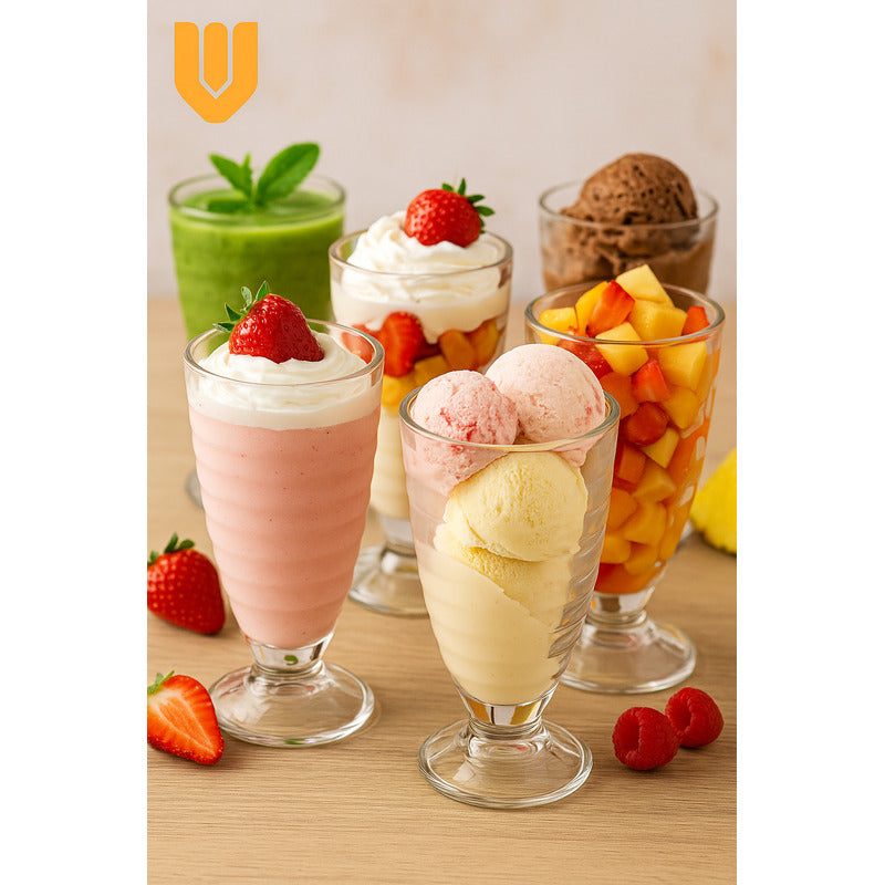 Set 6 Copas Vidrio 380 Ml Postres Helado Batidos Jugos