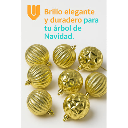 Set 8 Esferas Plástico 12 5 Cm Colgantes Árbol Navidad Dorad