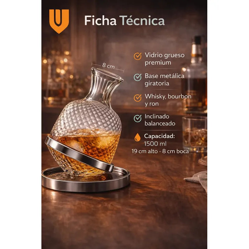 Decantador Vidrio Aireador Vinos Oxigenador Giratorio 1500ml Decantador Aireador Vino Giratorio 1500ml Vidrio Base Estable Cata Oxigenacion Tintos Elegante Mesa