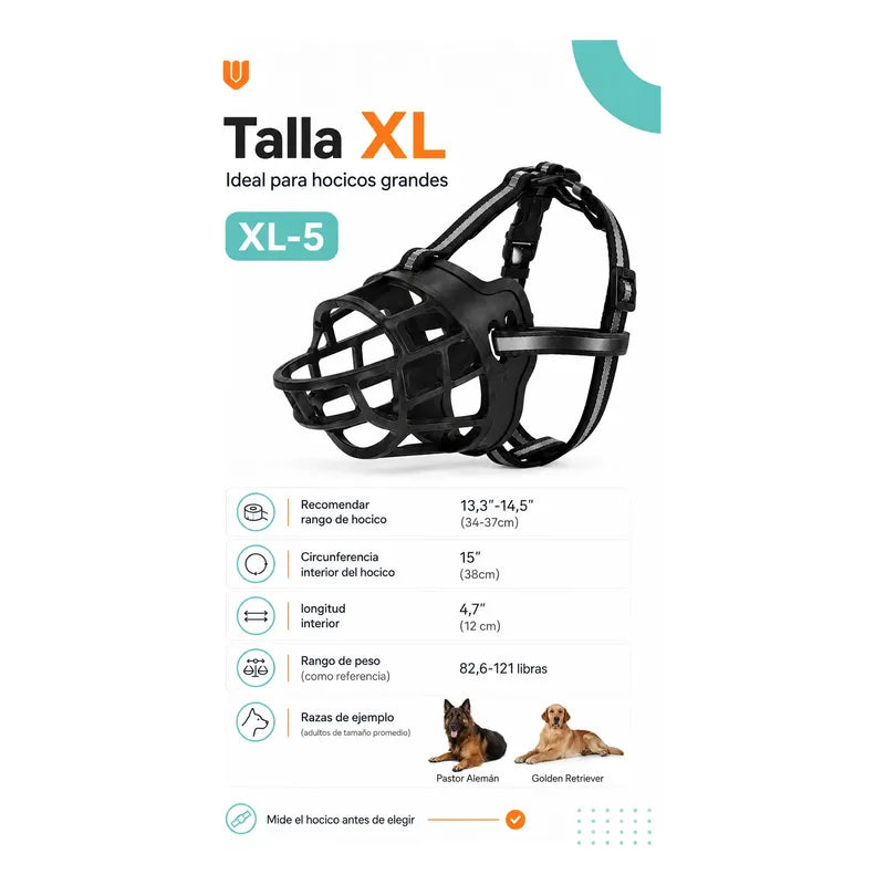 Bozal Perro Xl Vitrineon Cl Caucho Ajustable Antiescape