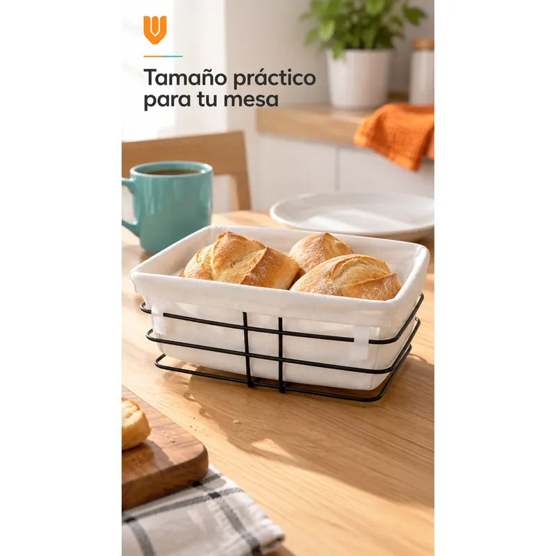 Panera Canasto Tela Rectangular 24cm Base Metal Servir Pan Anera Rectangular Canasto Pan Tela Blanca Metal Negro Cesto Abierto... 24cm