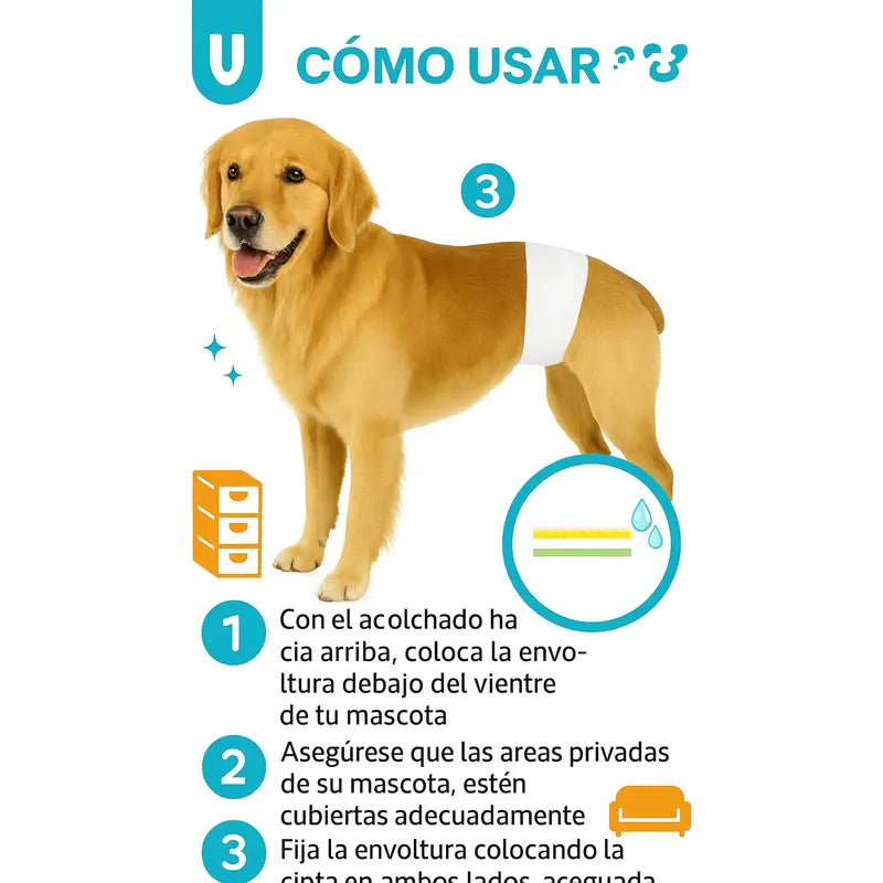 120 Pañales Desechables Perro Gato Macho Xl Incontinencia Blanco Macho Xl