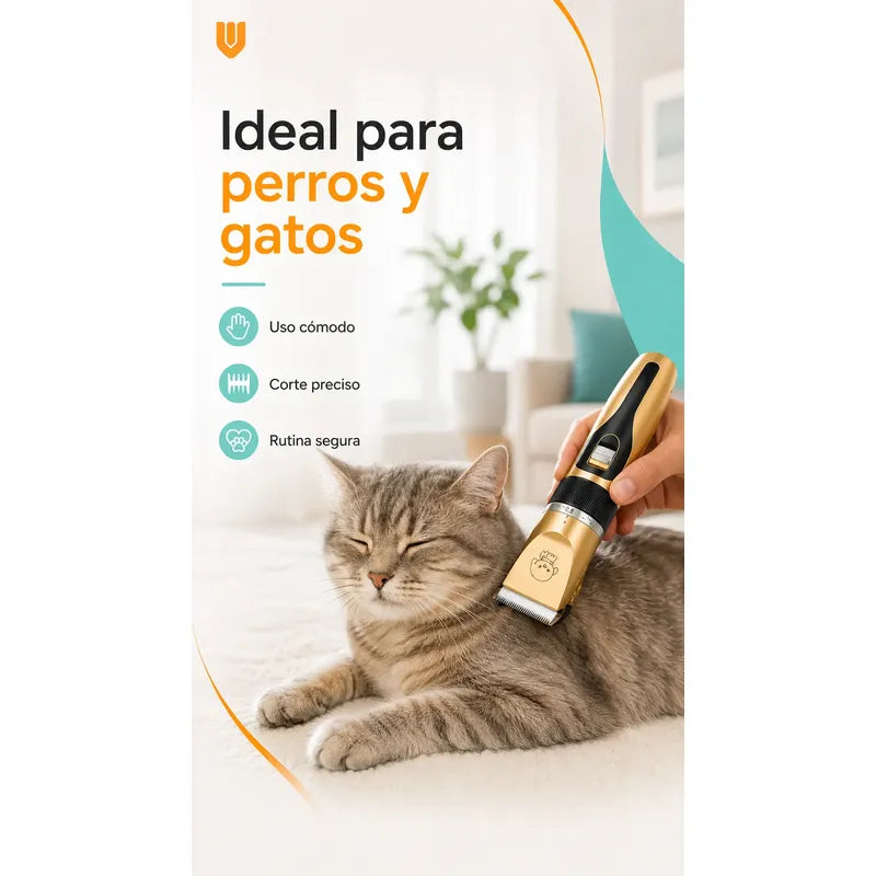 Maquina Cortar Pelo Perros Gatos Mascotas Peluqueria Kit Dorado Pequeño
