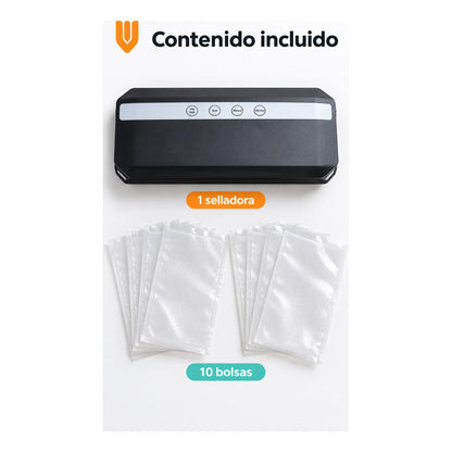 Selladora Vacio 38cm Negra Alimentos Máquina 10 Bolsas Negro Selladora Vacío Alimentos Sellado Empacadora Envasadora Bolsas Texturizadas Cocina Porciones Organización
